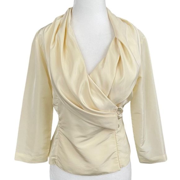 Doncaster Cream Formal Cocktail Wrap Blouse Top Crystal Buttons - Picture 1 of 11